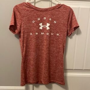 Red and white under-armour women’s Althetic shirt